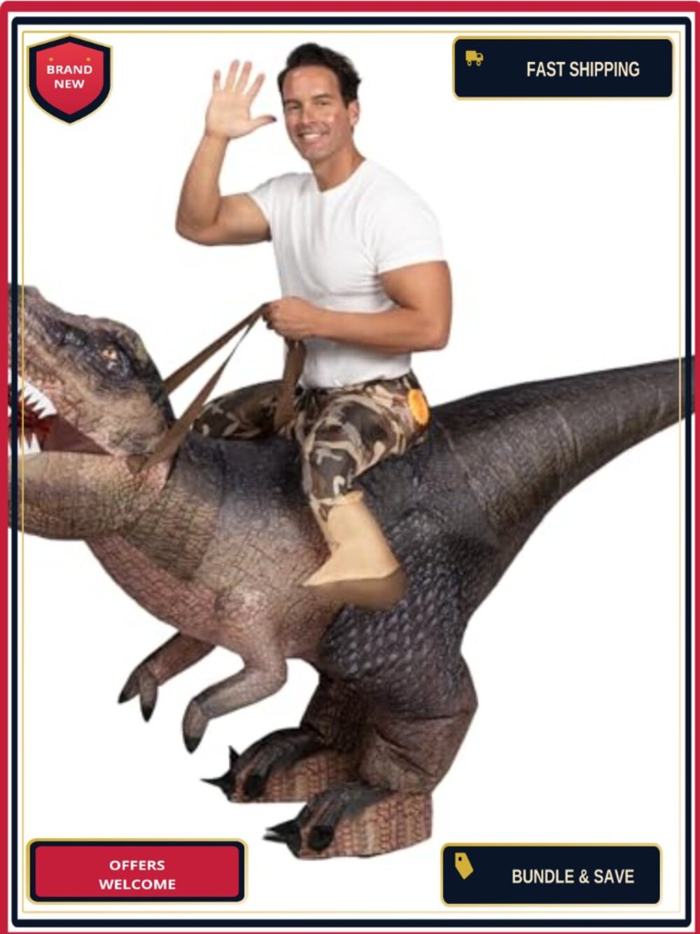 Inflatable Dinosaur Costume Adult Ride On T-Rex Blow Up Halloween